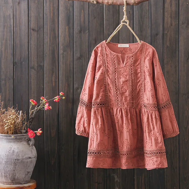 Новинка Весенняя хлопковая рубашка с вышивкой женские топы в литературном стиле