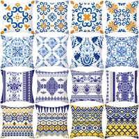 45x45 vintage geometric decorative pillowcase polyester print pillowcase blue ethnic style cushion cover