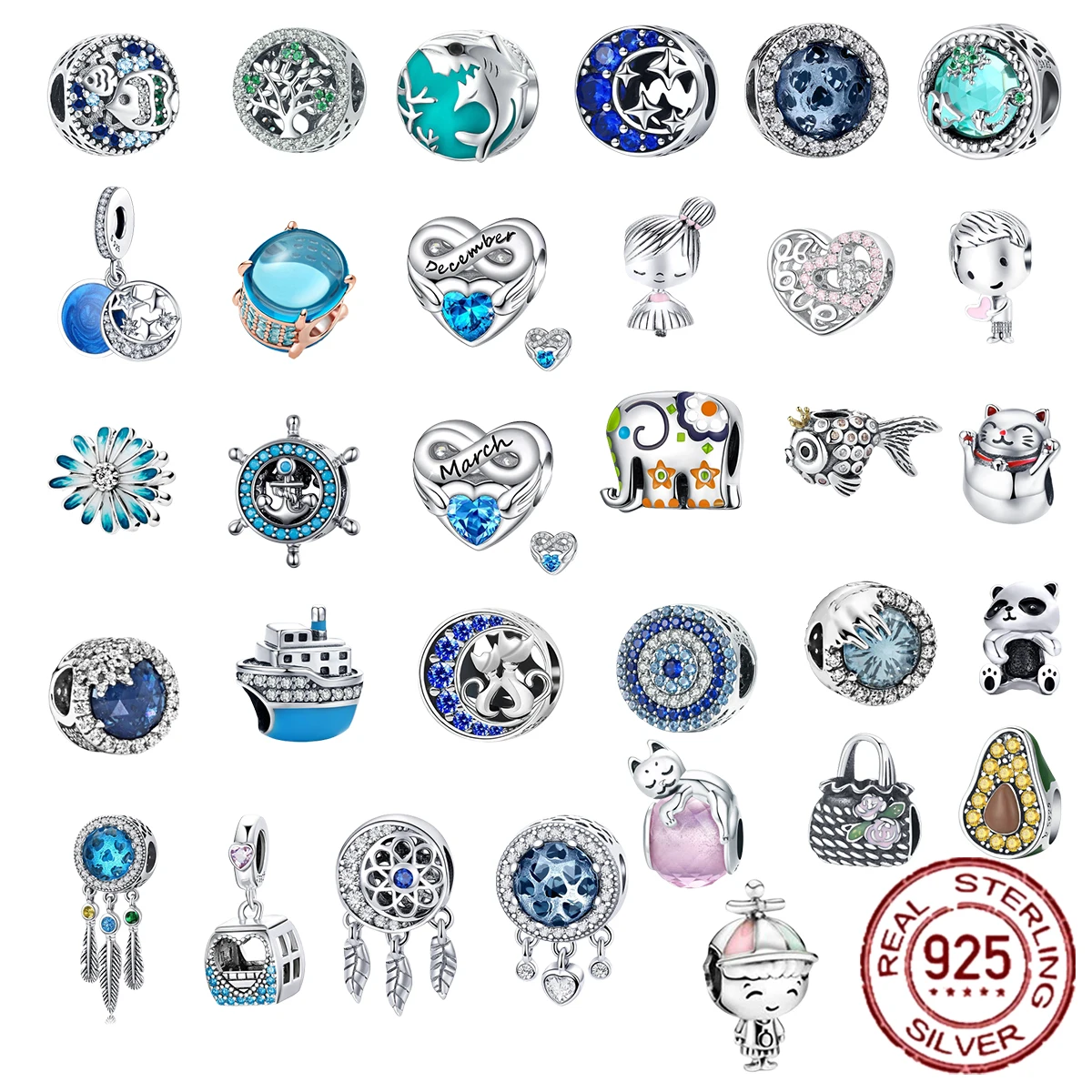 

Summer New Style 925 Sterling Silver Mermaid Whale Shark Cactus Charm bead Fit Original Pandora Bracelet DIY Jewelry For Women