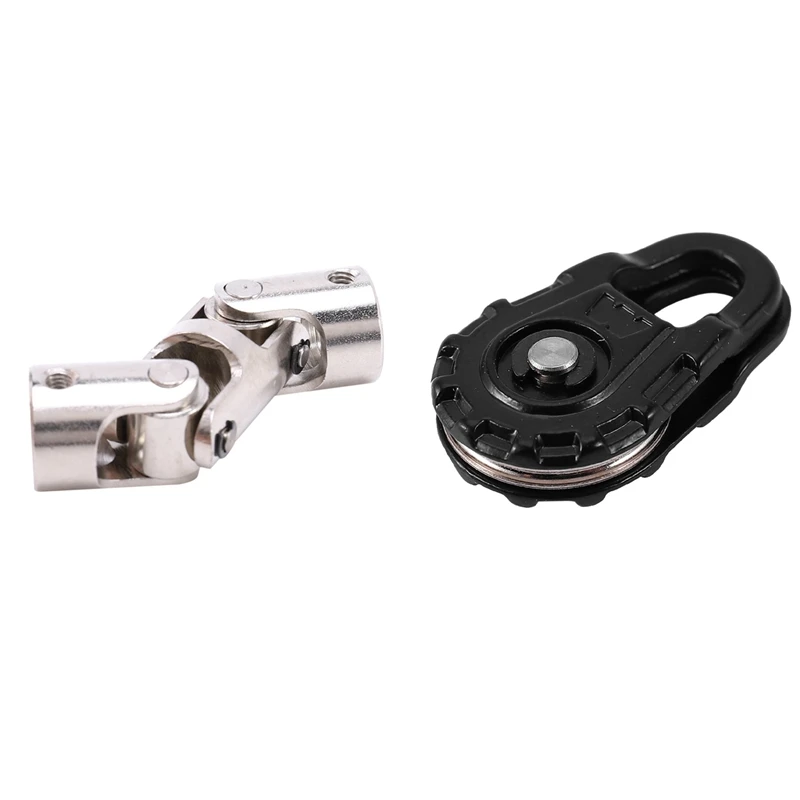 2 Set RC Car Part: 1 Pcs RC Car Winch Tow Rope Snatch Block & 1 Set Joint Cardan Joint Gimbal Couplings With Screw