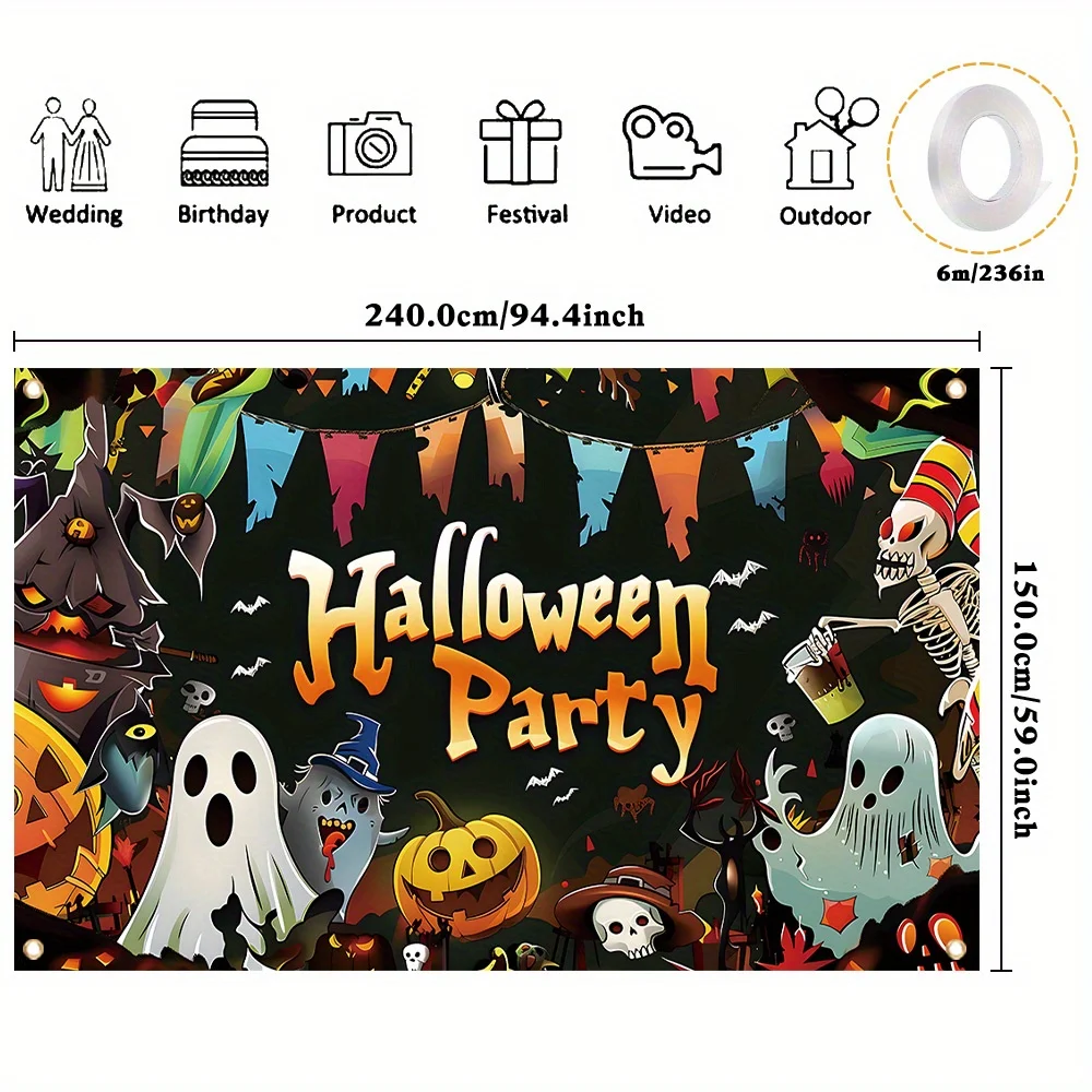 Декоративный баннер на Хэллоуин для фотосессии с тыквенным фонарем призраками и
