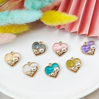 muhna mix 10pcspack pearl heart enamel charms pendant metal golden for diy jewelry handmade ol style finding phone case decor