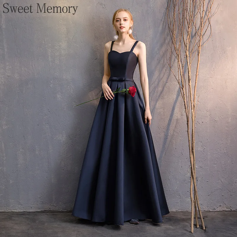 D4101 Темно-синие атласные платья на заказ для особых случаев 2025 Макси Vestidos