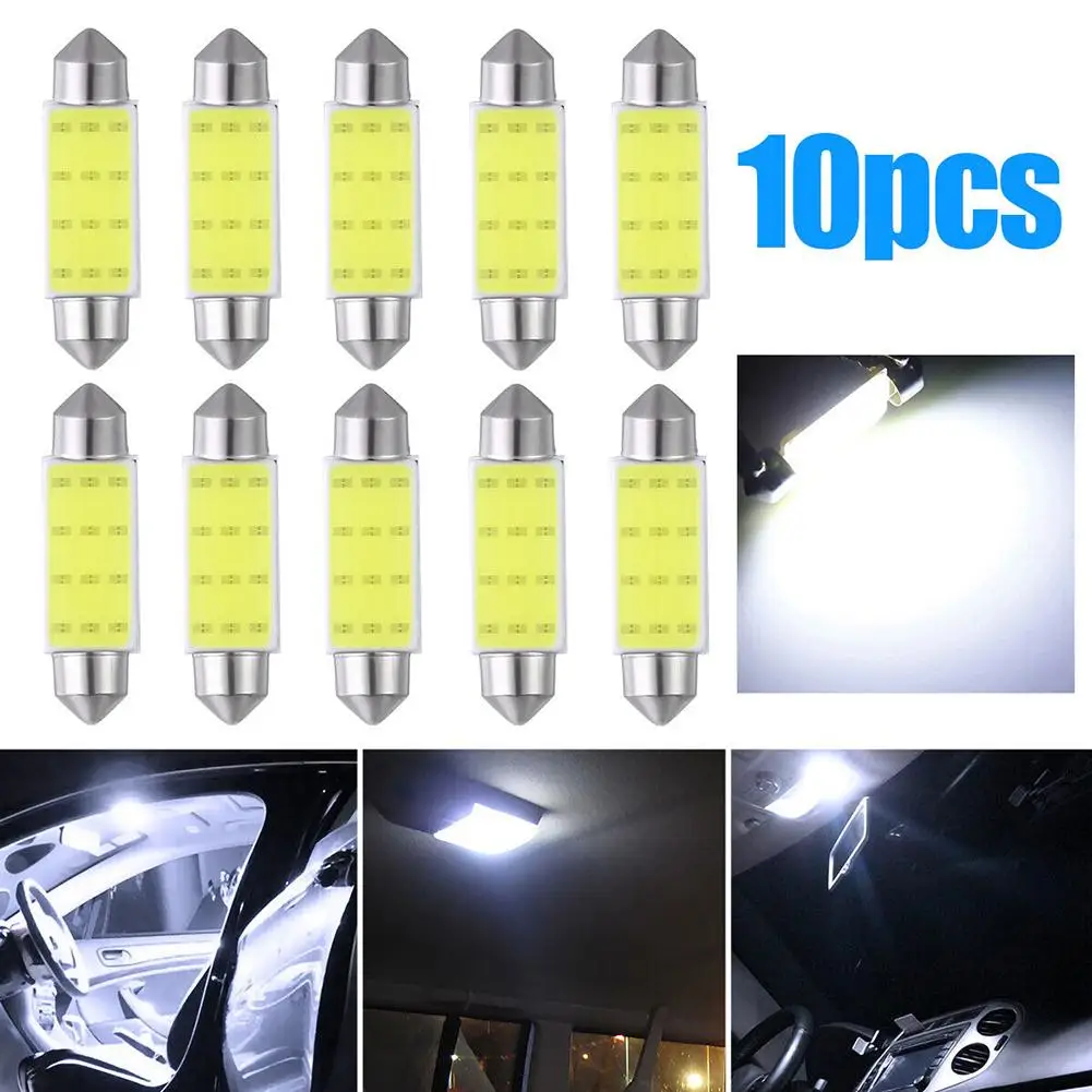 

10pcs Car Bulb 42mm Cob Festoon Dome Map Interior Led Light Bulbs 211-2 578 569 6000k 360-degree Angle