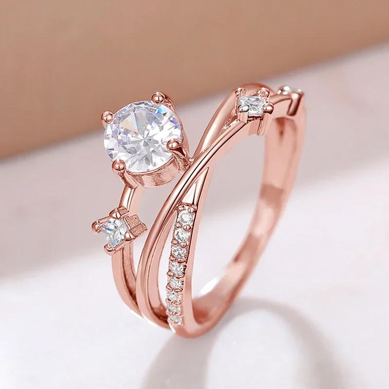 Изящные блестящие хрустальные обручальные кольца нежный модный дизайн