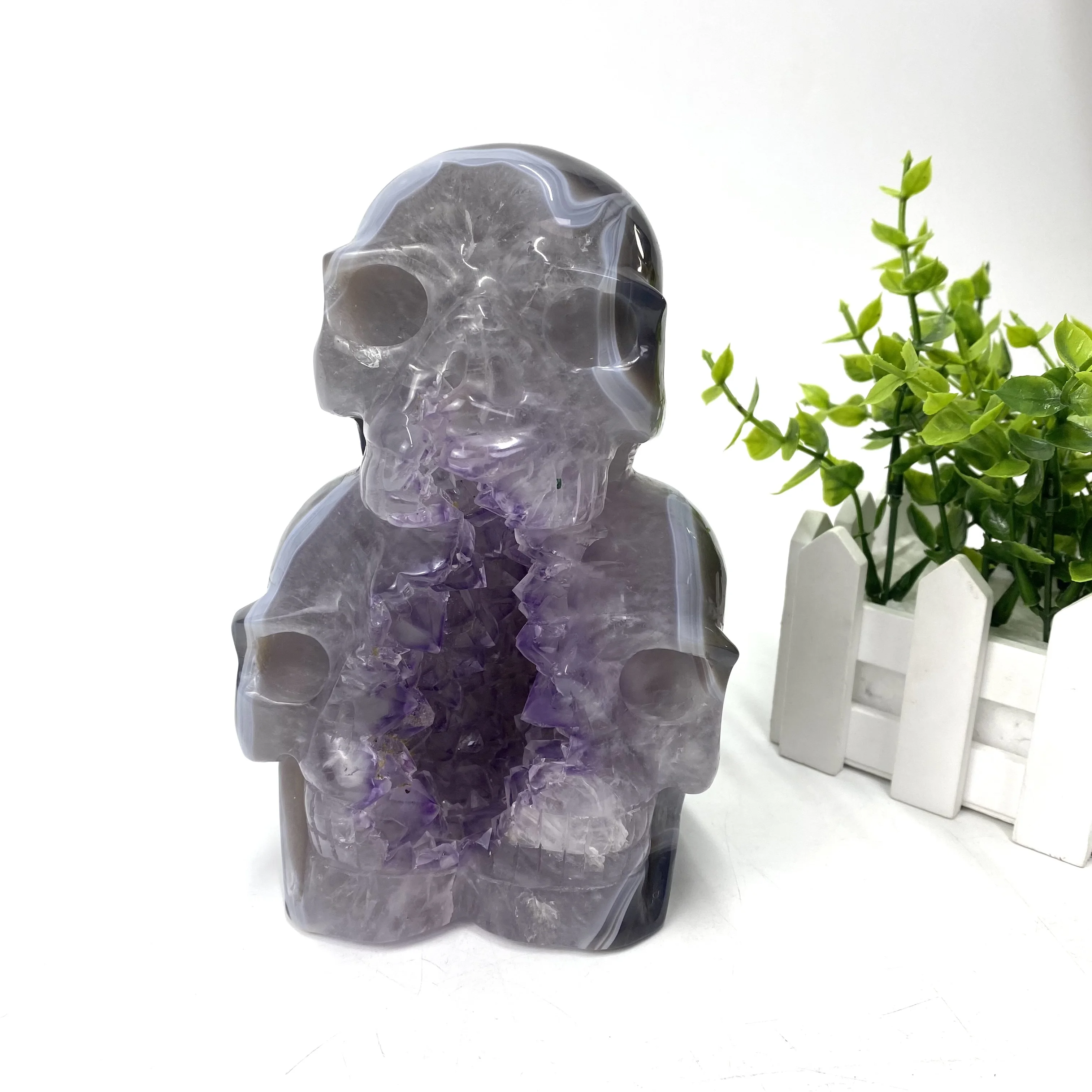 

Высококачественный натуральный лечебный Хрустальный Агат, друзный череп для украшения, 1 шт.