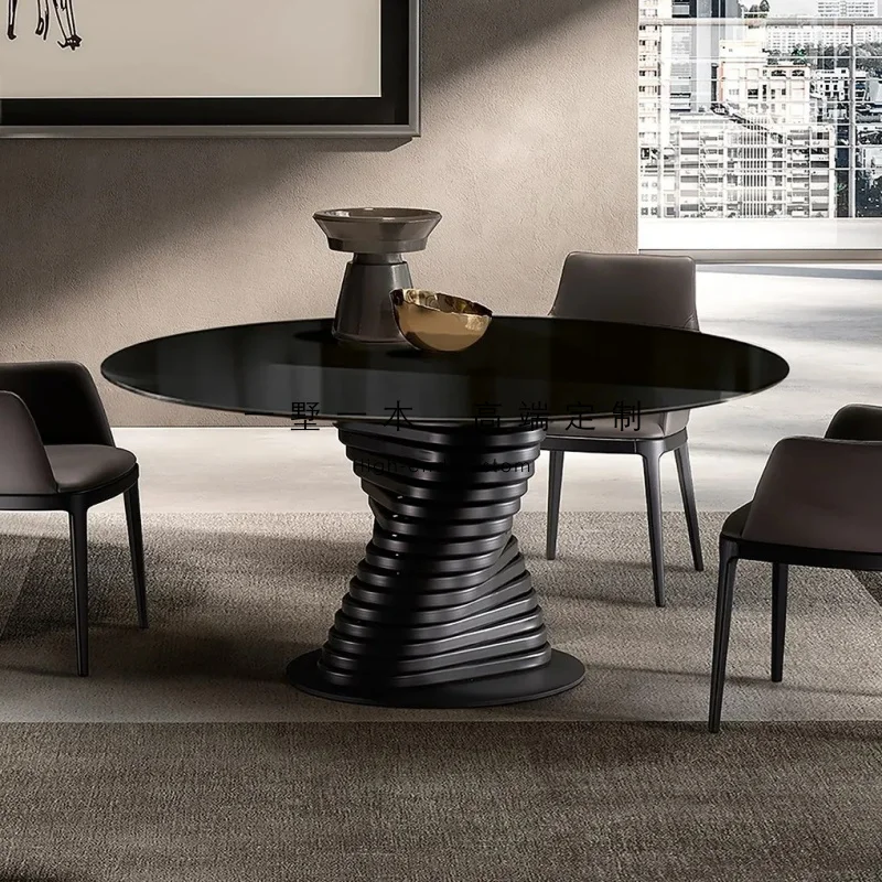 nowoczesny lekki luksusowy design domowy salon kreatywny metalowy łuk stalowa rama okrągły szklany stół do jadalni