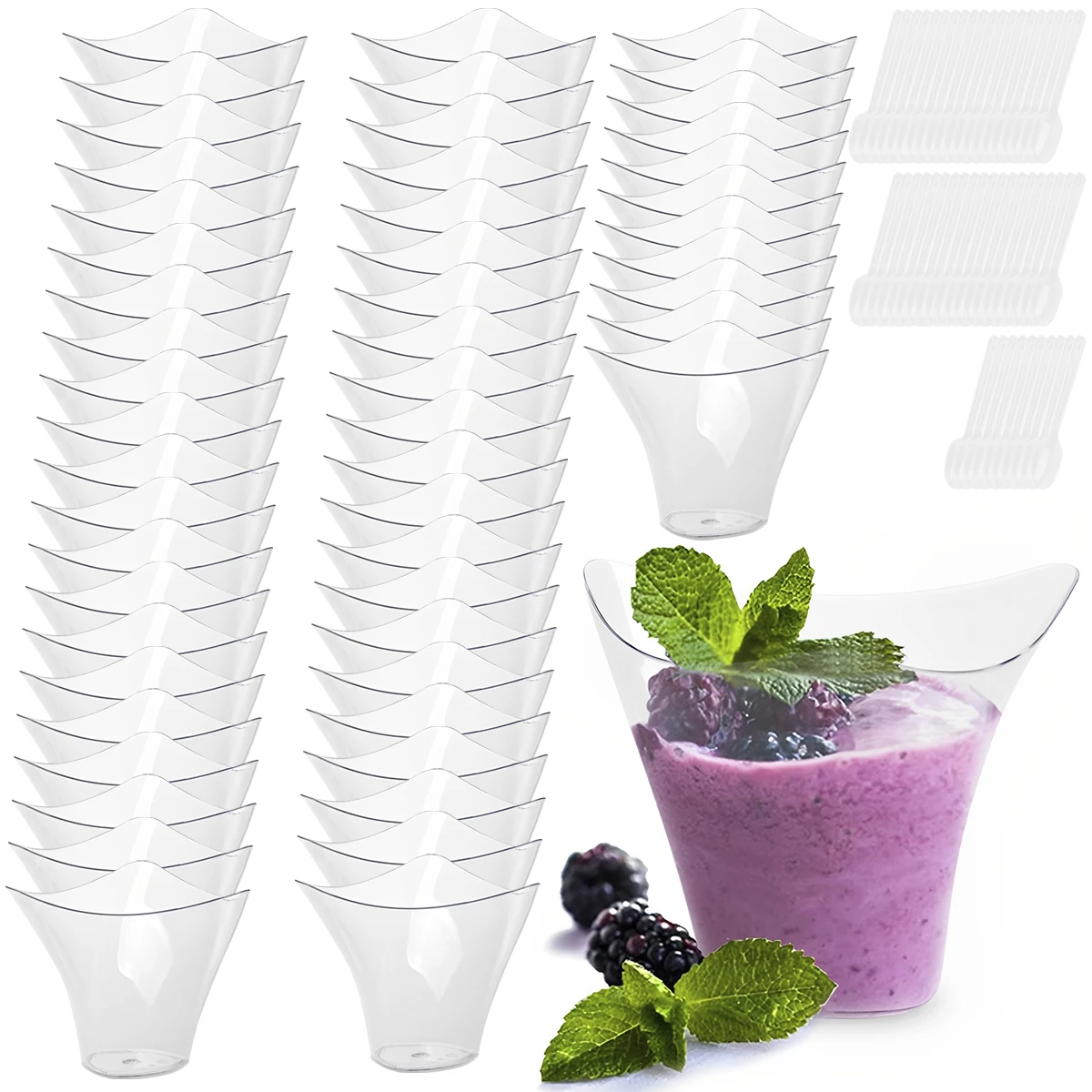 

New 50 Pcs Dessert Cups with 50 Spoons Clear 3.38oz Plastic Cheesecake Parfait Pots Reusable Parfait Appetizer Cup Transparent