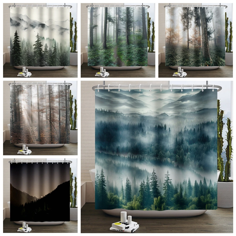 Китайская картина тушью горный лес туман занавеска для душа японские шторы