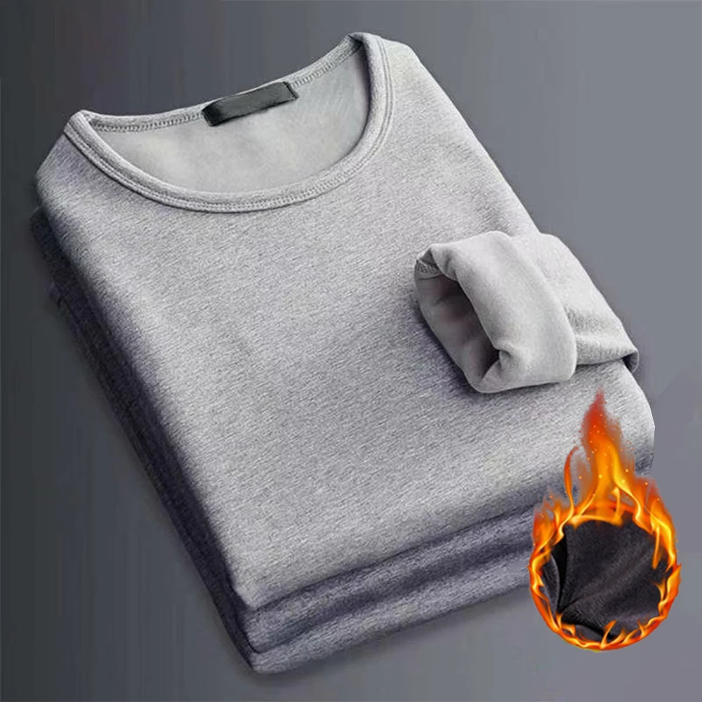 Men's T-shirt Long-sleeved V-neck Fleece Bottoming Shirt Autumn And Winter Warm Autumn Clothes Thickened Inside The Slim Top