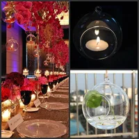 Hanging Type Spherical Glass Candle Holder For Wedding Home Furnishing Decoration Electronic Candle Optional Glass Candlestick