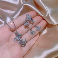 2022 new trendy butterfly necklace ring earrings jewelry set for women silver anniversary gift three piece wholesale