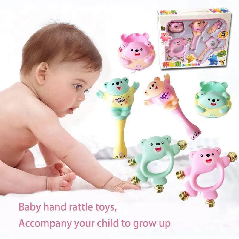 

Rattles Toys 5pcs Shake Grab Hand Rattle Sensory Learning Music Toy Safe Colorful Rattle Hand Development Toy Set For Christmas