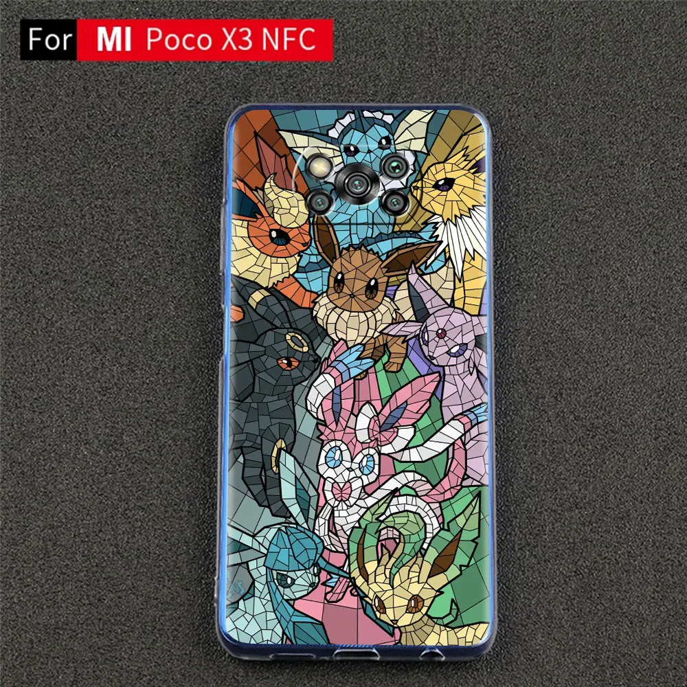 anime pokemon eevee phone case for xiaomi mi poco x3 nfc m3 pro f3 gt m4 f1 12 11 lite 12x 10t note 10 9t transparent soft cover free global shipping