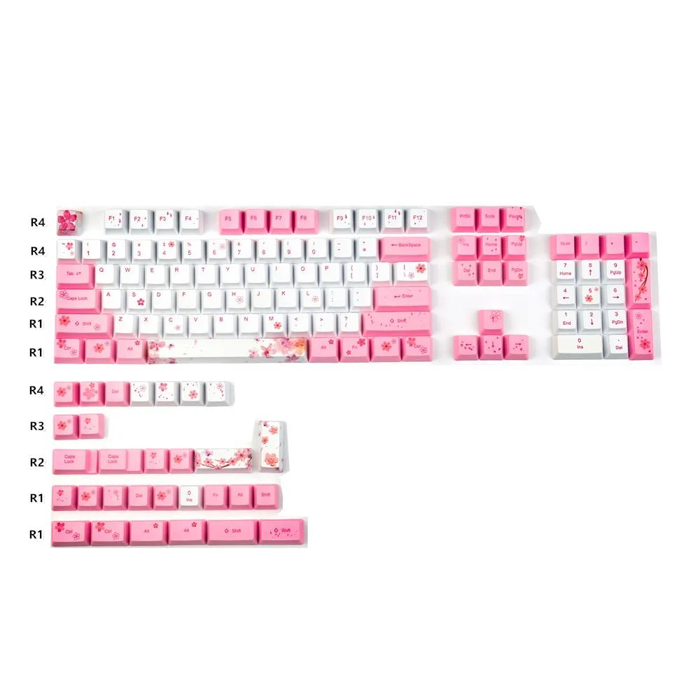 132Keys  OEM PBT Cherry Blossoms Keycaps Full Set Mechanical Keyboard Keycaps PBT Dye-Sublimation Keycap