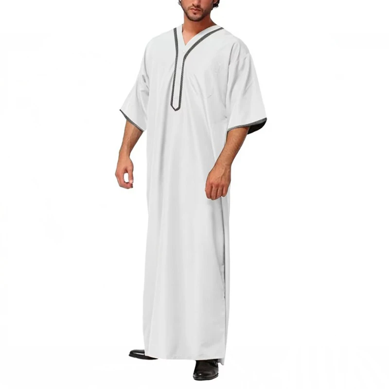 Muslim Fashion Loose Robe for Men Summer Half Sleeve Prayer Gown Saudi Arab Dubai Jubba Kaftan Robe Muslim Clothing