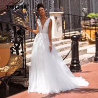 i od elegant tullei lace appliques wedding dresses for women 2022 bride sexy deep v neck bride gowns backless vestidos de noiva