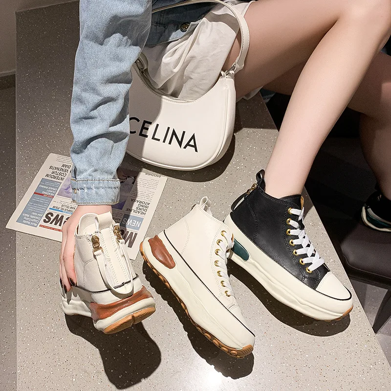 High-top Canvas Shoes Women's Sneakers 2022 Zapatos De Mujer Korean Fashion Platform Sneakers Lace-up Casual Lady Shoes Women