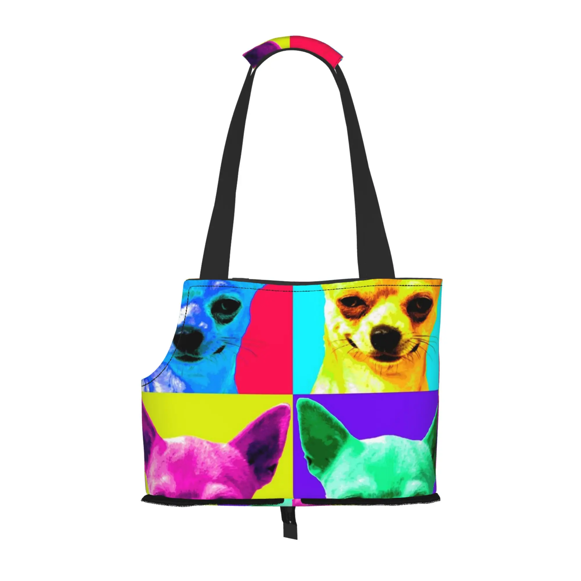 

Chihuahua Art Dog Purse Carrier with Pocket and Safety Tether,Soft-Sided Small Dog Carrier for Pet Outdoor Shopping Tote Bag