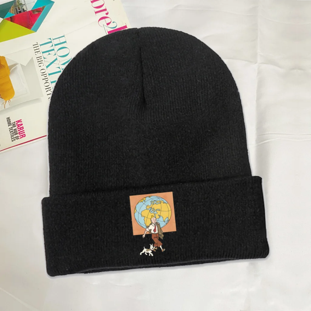 

The Adventures of Tintin Snowy Comics Skullies Beanies Caps World Knitted Winter Warm Bonnet Hats Unisex Ski Cap