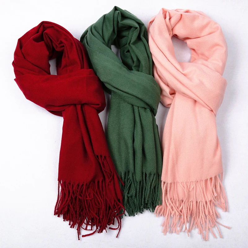 

Long Imitation Cashmere Scarf Solid Color Women Tassels Shawl Winter Warm Thicken Neck Warmer Casual Hijab Fashion Accessories