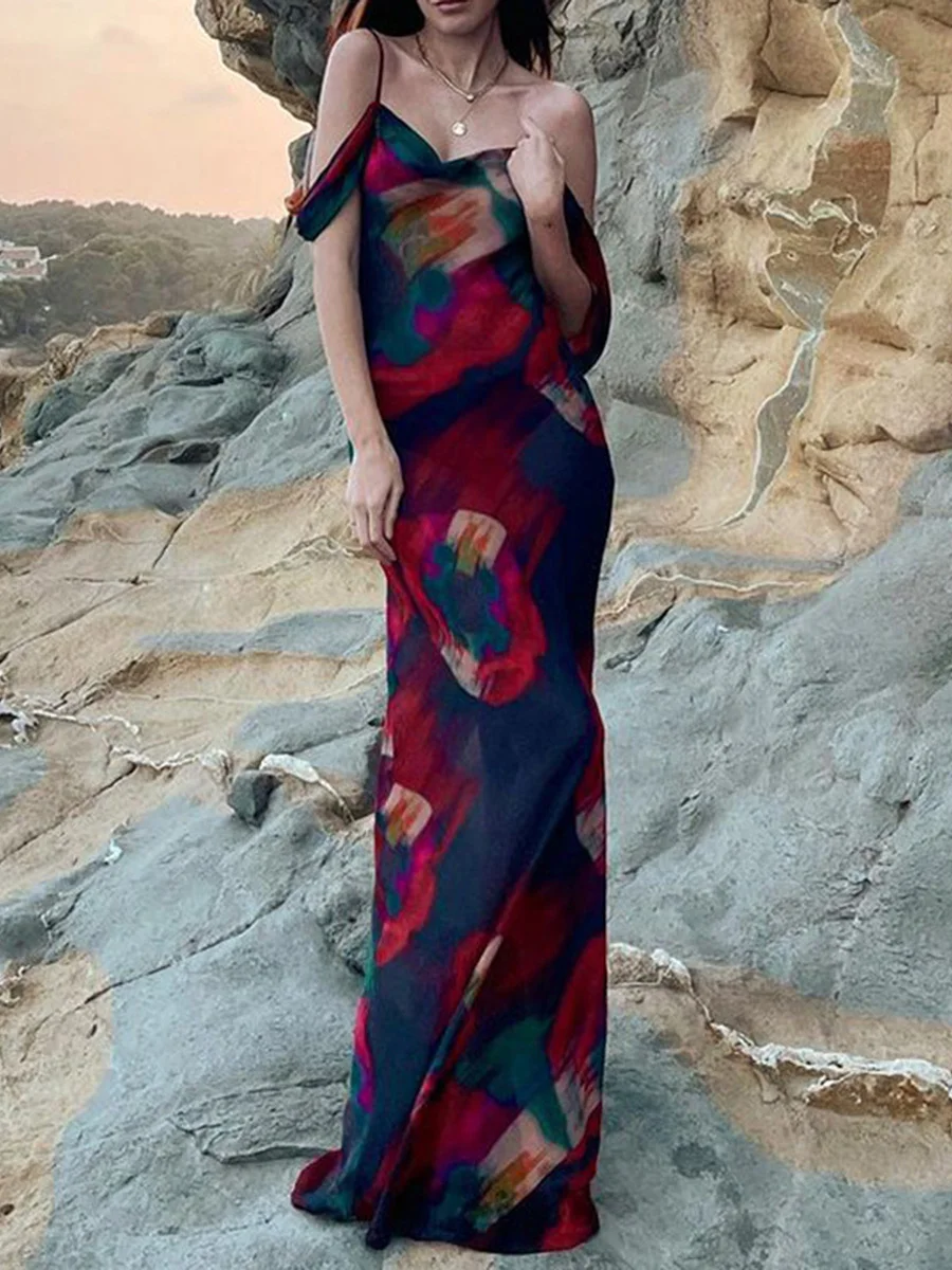 

Women Y2k Floral Print Dress Sexy Bodycon Spaghetti Strap Sleeveless Long Maxi Dresses Slim Fit Summer Sundress Streetwear