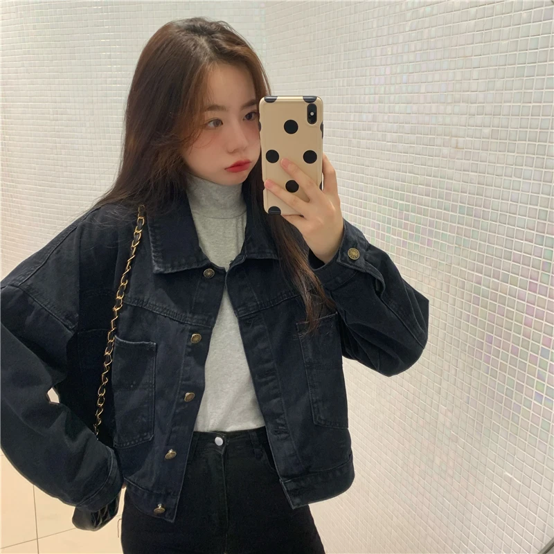 

2022 Autumn New Jacket Long Sleeve Denim Short Loose Large Women's Korean Style Slim Fashion Versatile Free Shipping