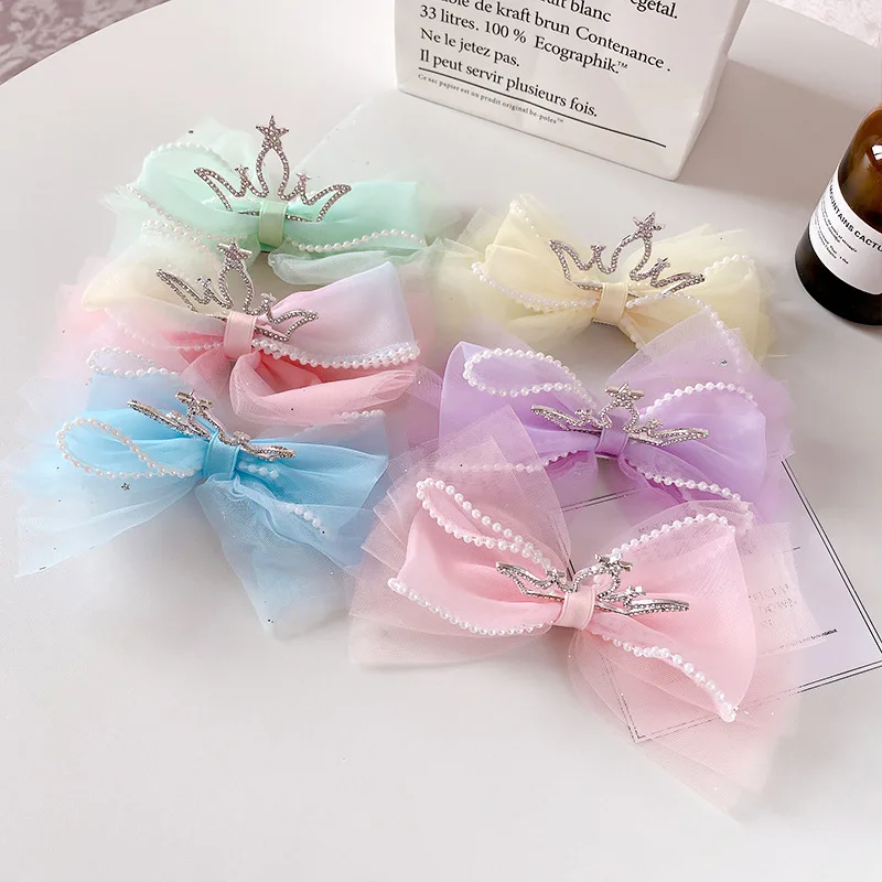 

Wholesale 20pcs Korean Gauze Girl Princess Crown Headwear Children's Bow Hairpin Stereo Top Clip Super Fairy Girl's Hairpin