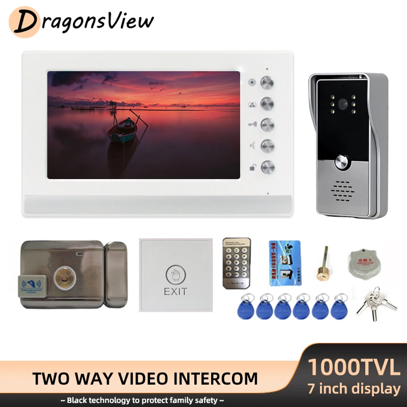 

DragonsView Video Intercom with Lock 7 Inch Monitor 1000TVL Doorbell Camera Video Door Phone Entry System Support Unlock 3A Exit