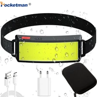 pocketman cob led headlamp usb rechargeable headlight waterproof head lamp wide beam head front light with built in battery