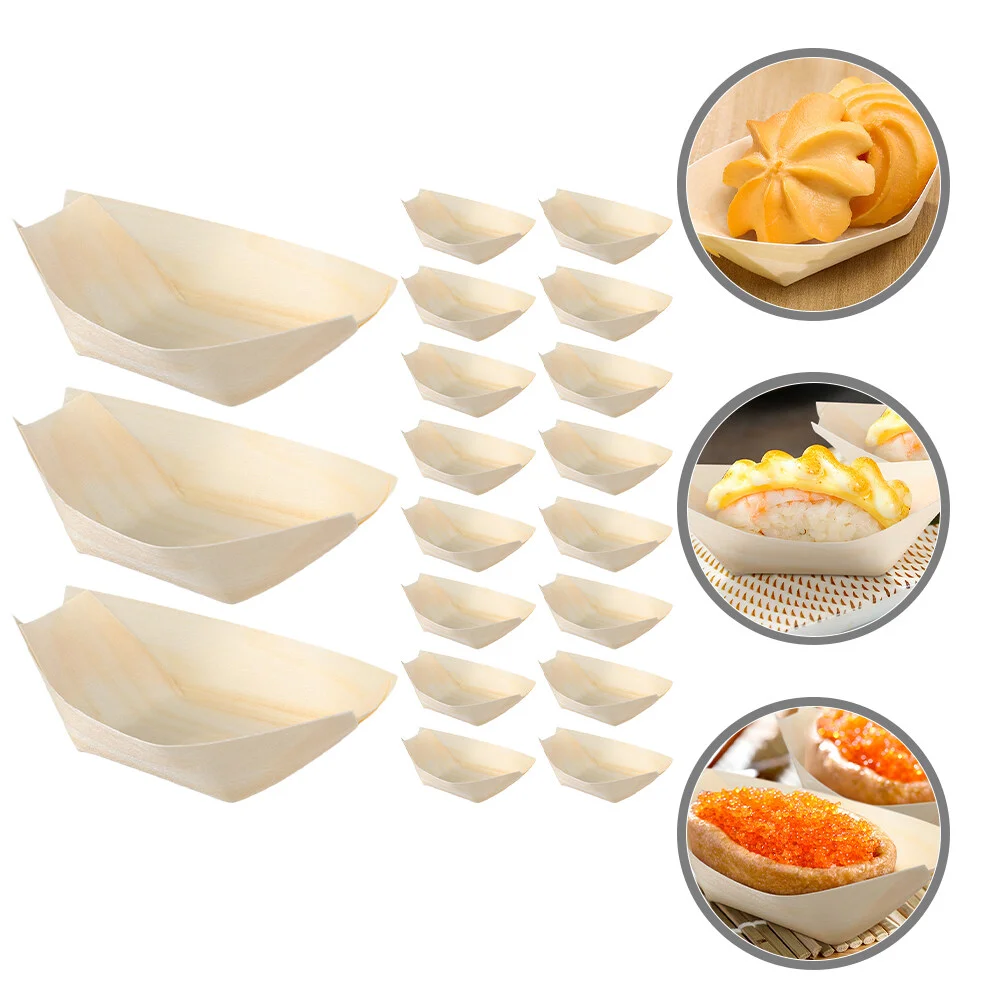 

200 Pcs Disposable Wooden Boat Trays Bamboo Boats Sashimi Bowls Sushi Serving Container Plates Food