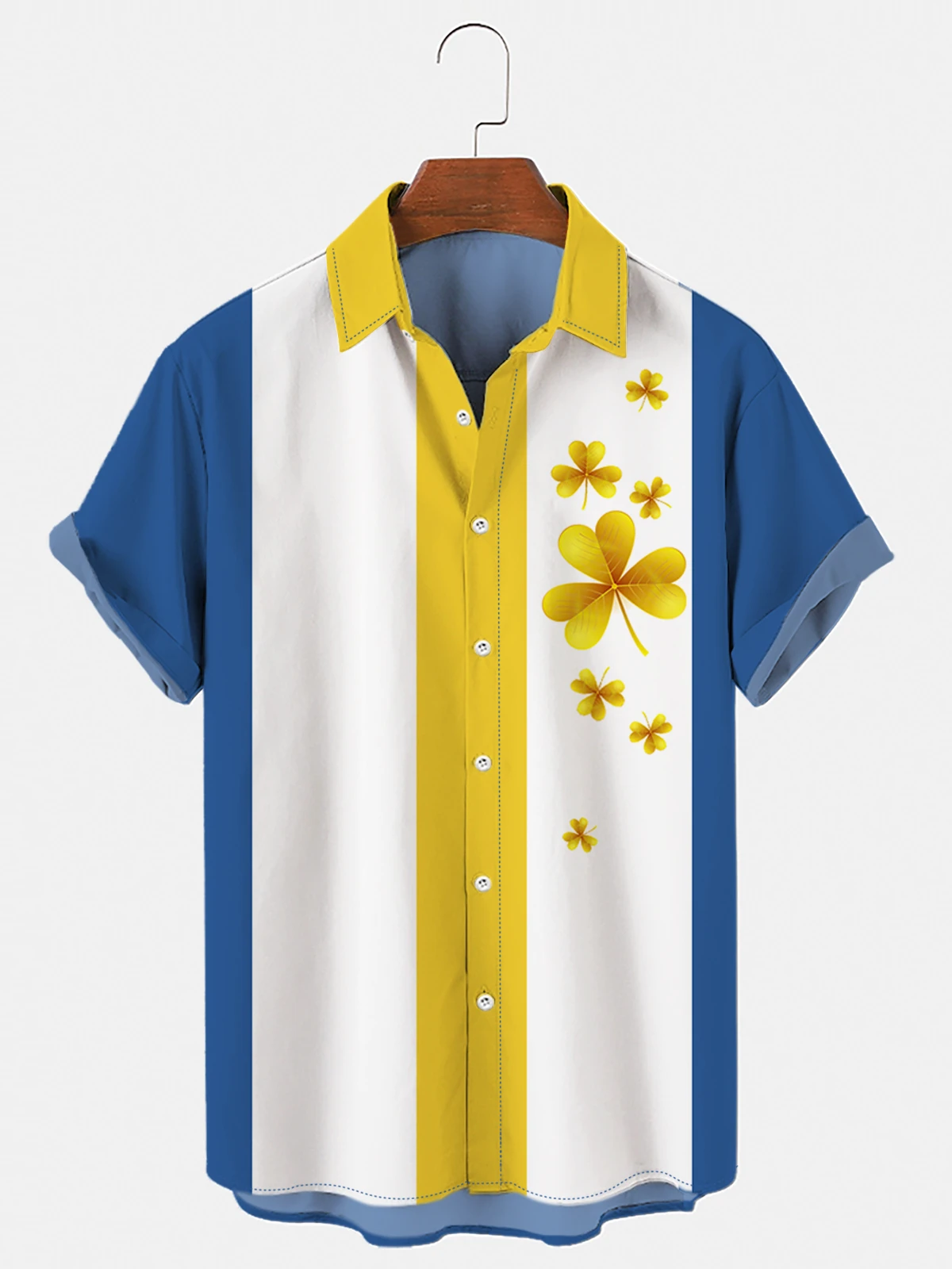 2022 New Clover Men's 3D Hawaiian Shirt Summer Beach Short Sleeve Shirt Lapel Single Button Shirt Oversized Top 5XL