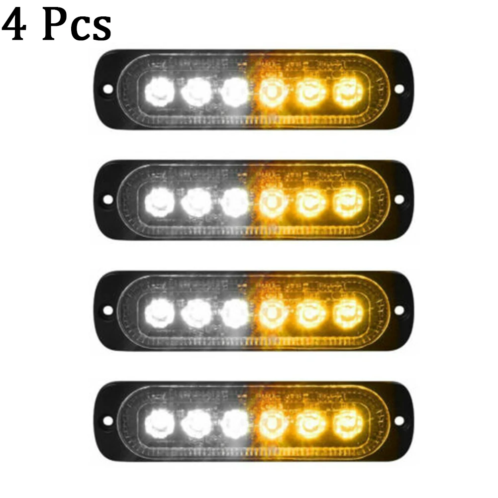 

4X 12-24V Highlight Single Row 6LED Truck Warning Light Modified Strobe Light IPX-4 White Light+Yellow Light For Car Lights