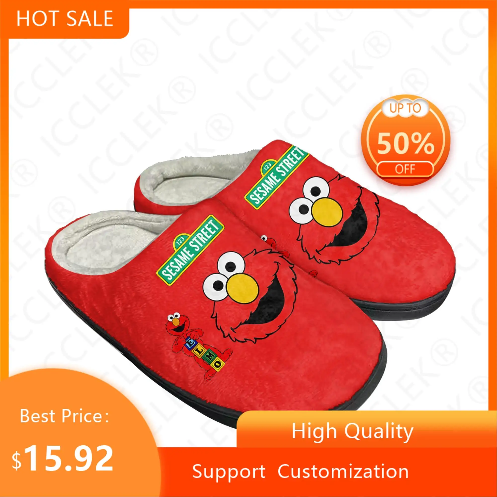 

Cartoon Sesame Street Comics Elmo Home Cotton Custom Slippers Mens Womens Sandals Plush Casual Keep Warm Shoes Thermal Slipper