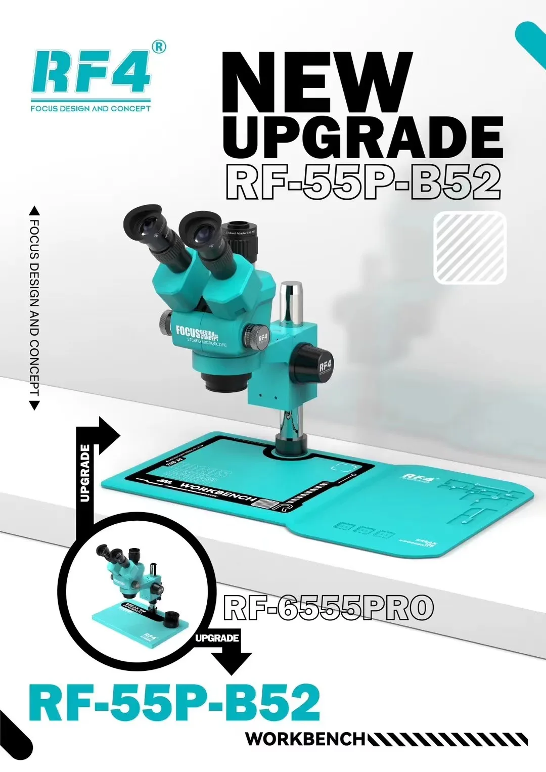 RF-6555PRO Непрерывный зум Ручка от 6 5X до 55X 7-ступенчатый 45 градусов наклонный