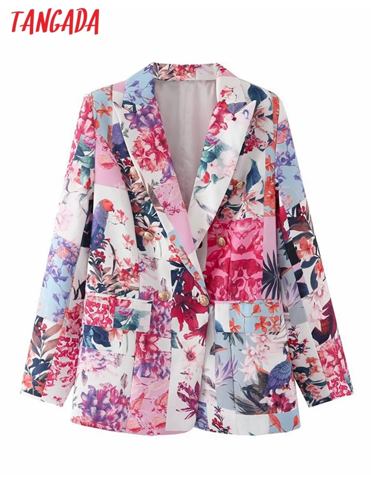 

Tangada 2022 Women Flowers Print Blazer Coat Vintage Long Sleeve Female Outerwear Chic Tops DA137