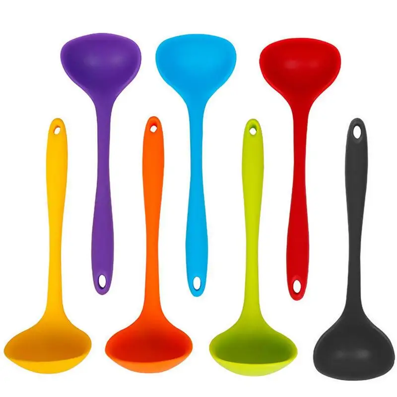 

Multiple Colors Ladle Spoon Silicone Nonslip Solid Color Kitchen Ladle Scoop Or Dinner Creative Kitchen Utensils Tableware Spoon