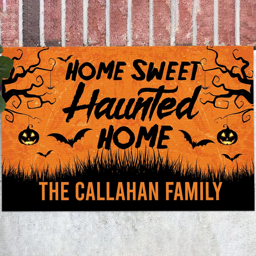 

Halloween Theme Home Sweet Haunted Home Pumpkin Doormat Decorate Print Absorbent Doormat Non-slip Floormat Drop Shipping