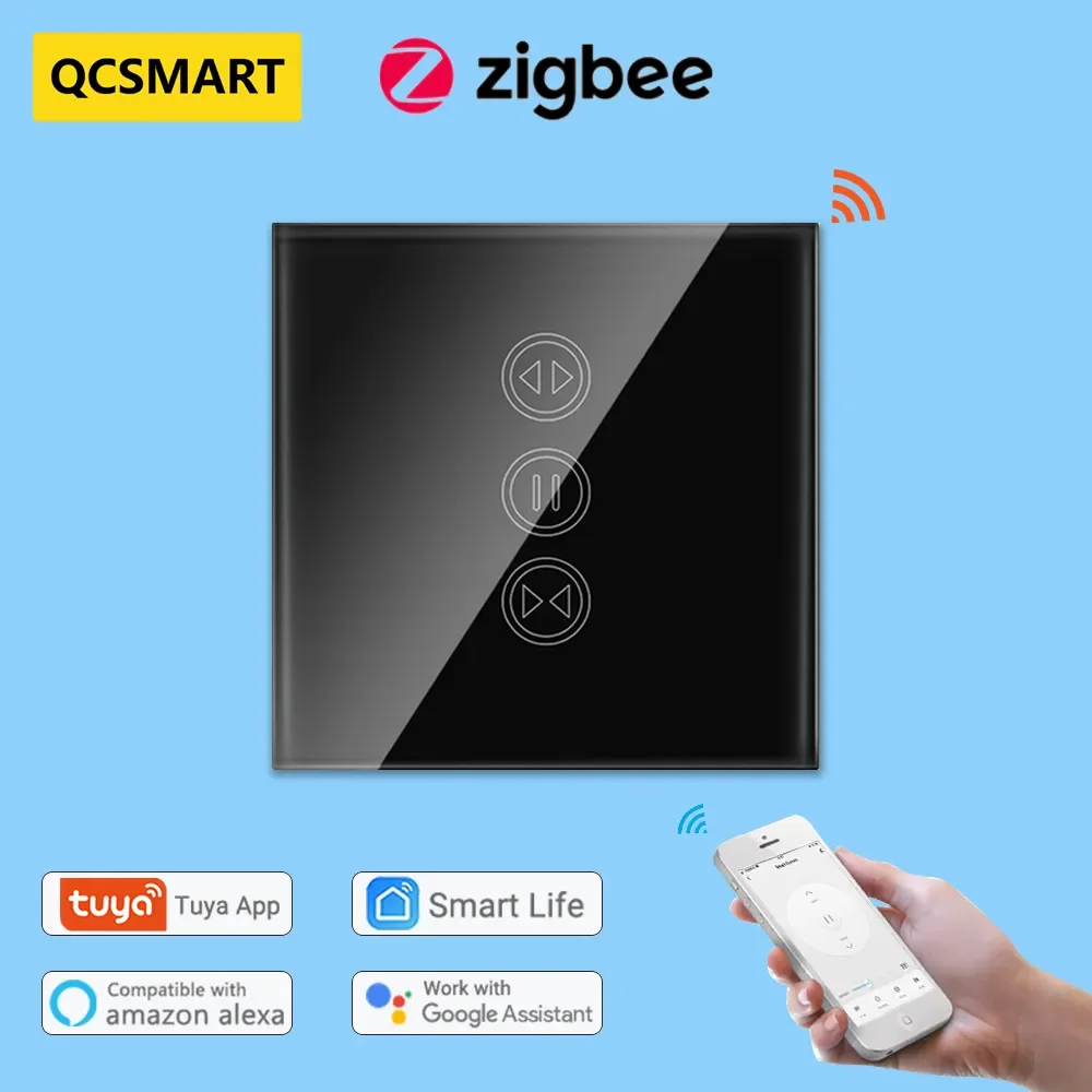 

Tuya – interrupteur tactile intelligent ZigBee 3.0 pour rideaux, couleur noire, pour volet roulant, minuteur, application comp