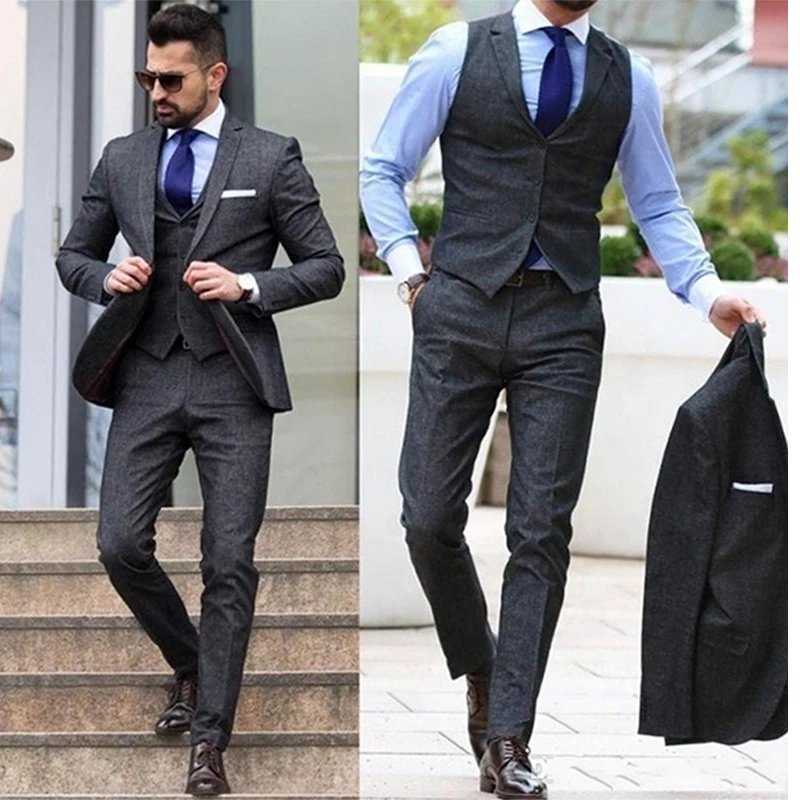 

Formal Party Blazer Suits Set For Men 3 Pieces Outfits (Jacket+Vest+Pants) Wedding Tuxedos Tailor Made Pantsuits