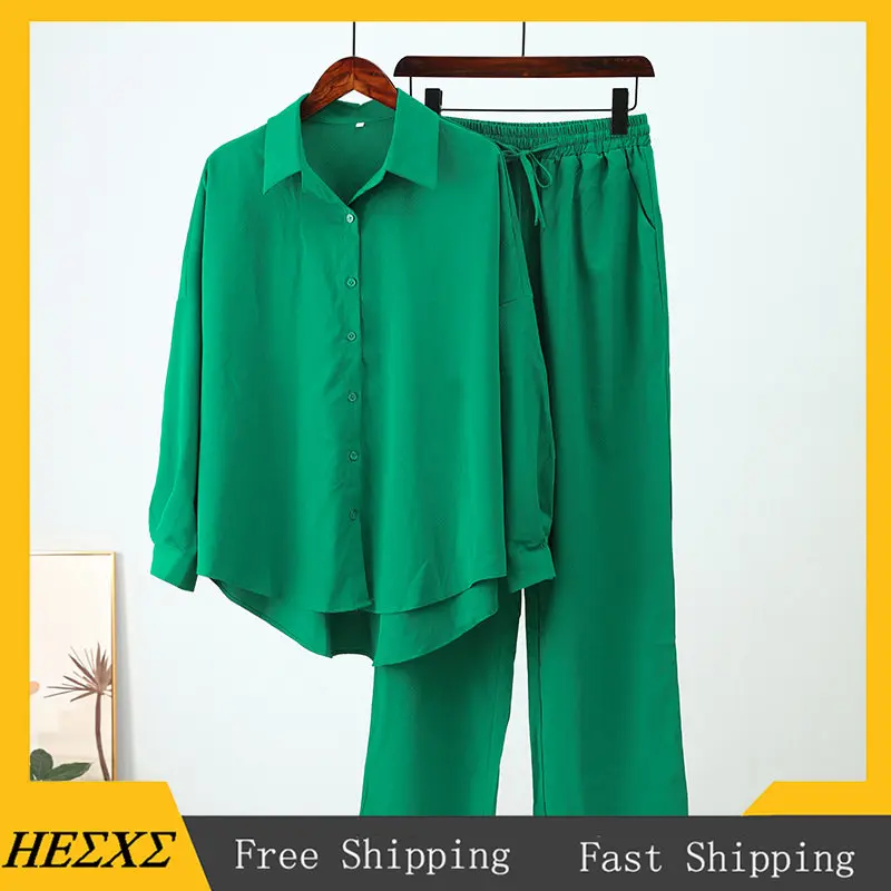 

Holiday Wide Leg Pants Set Two Piece Set Women Vintage Boho Maxi Shirt Autumn Casual Loose Work Streetwear Y2k 2023