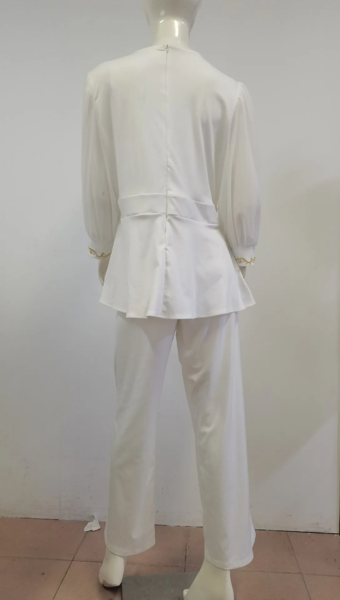 Plus Size Sets Solid Half Sleeve O-Neck  Bubble Sleeve Slim Fitting Suit Plus Size Two Piece Sets Office Lady Elastic Waist