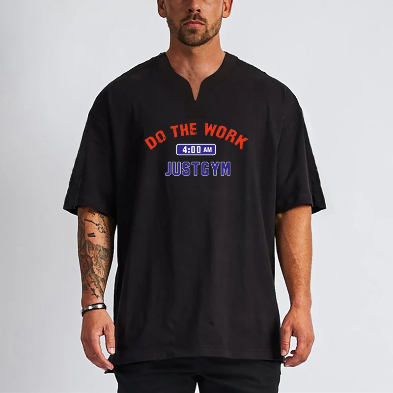 

Футболка мужская с V-образным вырезом, модная дизайнерская тенниска оверсайз из хлопка, топ для спортзала и бодибилдинга, майка с коротким р...