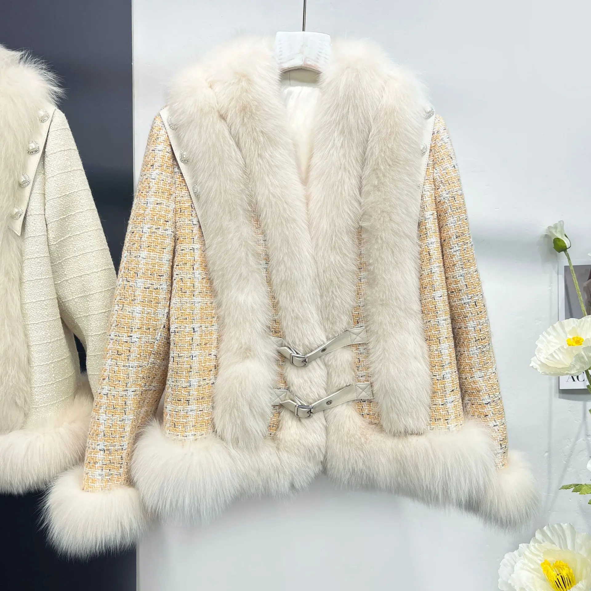 

GTGYFF Winter Jacket With Real Fox Fur Collar Fashion Female Women's Long Sleeve Warm Outerwear Top Coat Down Lining Outfits