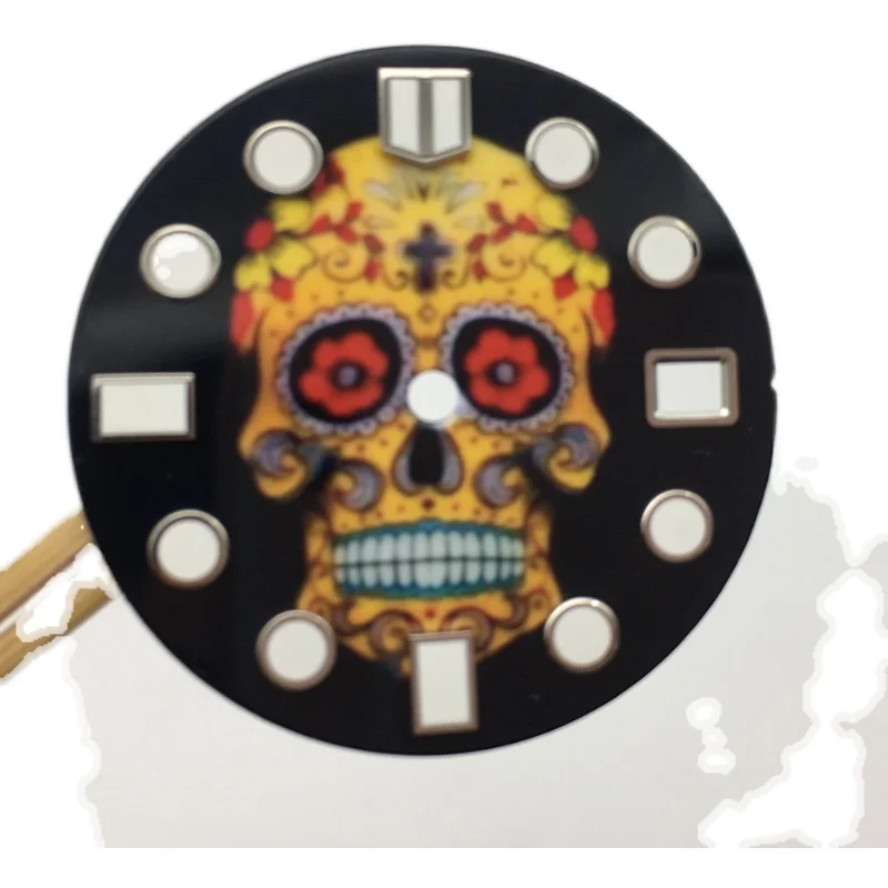 No Logo 28.5mm Watch Dial Replacement and Modification Dial Skull Luminous Face for For NH35A Movement 3 Time Position