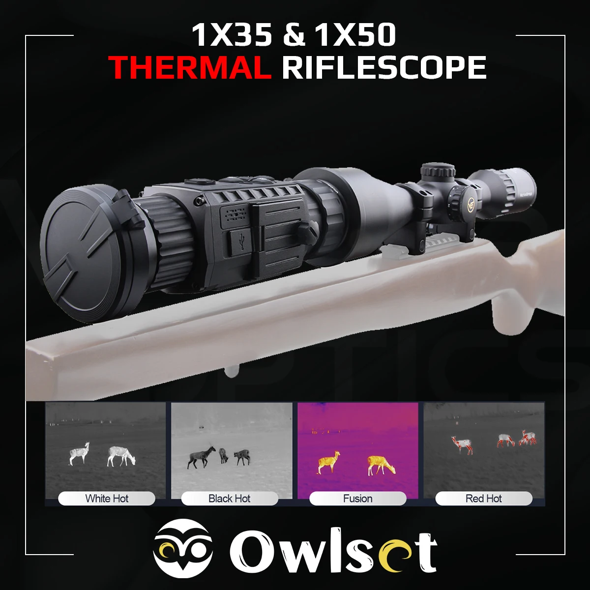 Owlset 1x35&1x50 мм Тепловизионный прицел 3 В 1: Прицел/ Монокуляр+Клипса с бесплатным континентальным прицелом