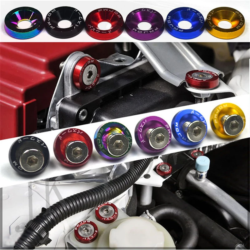 

10pair M6JDM Car Modified Hex Fasteners Fender Washer Bumper Engine Concave Screws Fender Washer License Plate Bolts Car styling
