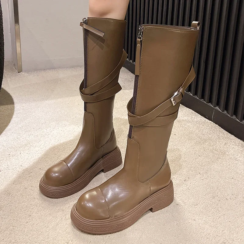 Зимние сапоги до колена на платформе женская обувь модные брендовые ботинки