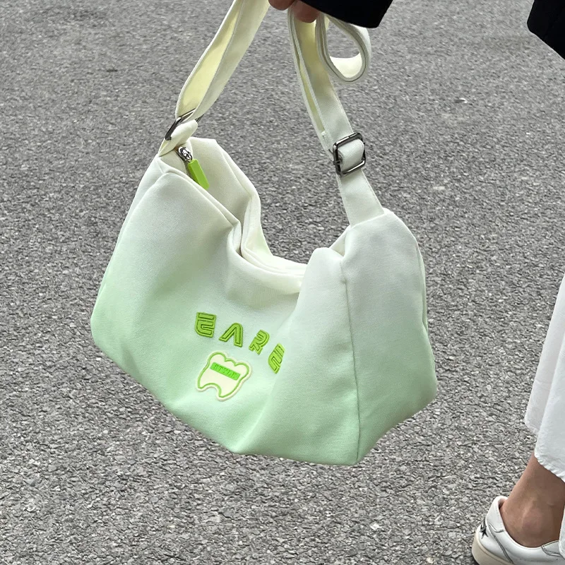 Women Gradual Canvas Tote Bag Female Large Capacity Shoulder Shopper Bag Korean Ins Cloth Crossbody Bag Zipper Messenger Handbag