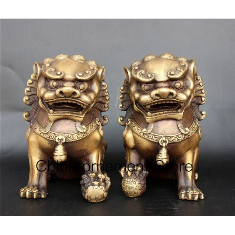 Античная бронзовая статуя льва Fu Foo Dog, китайская старая Архаическая Защитная пара львов 11 см